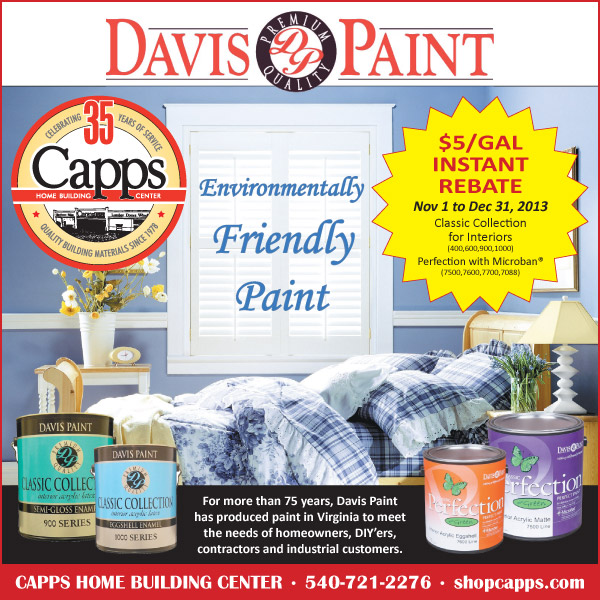 Davis Paint Rebate Nov.1 Through Dec.31 Capps Home Building Center