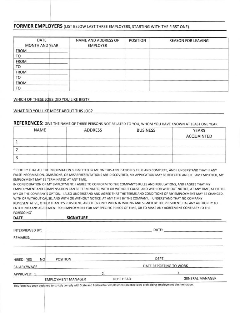 Employment Application Capps Home Building Center
